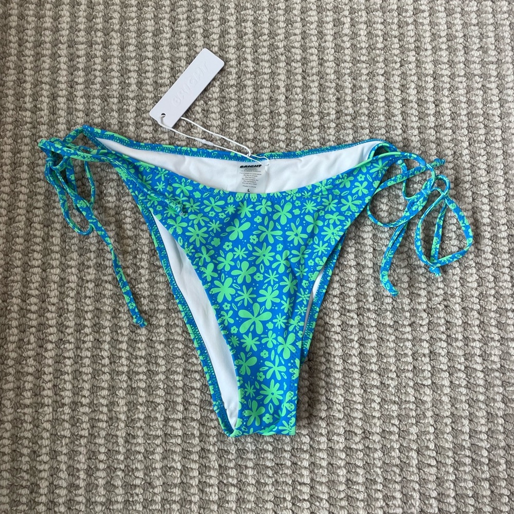 Bright Swimwear Floral Tie-Side Bikini Bottom in Blue & Green